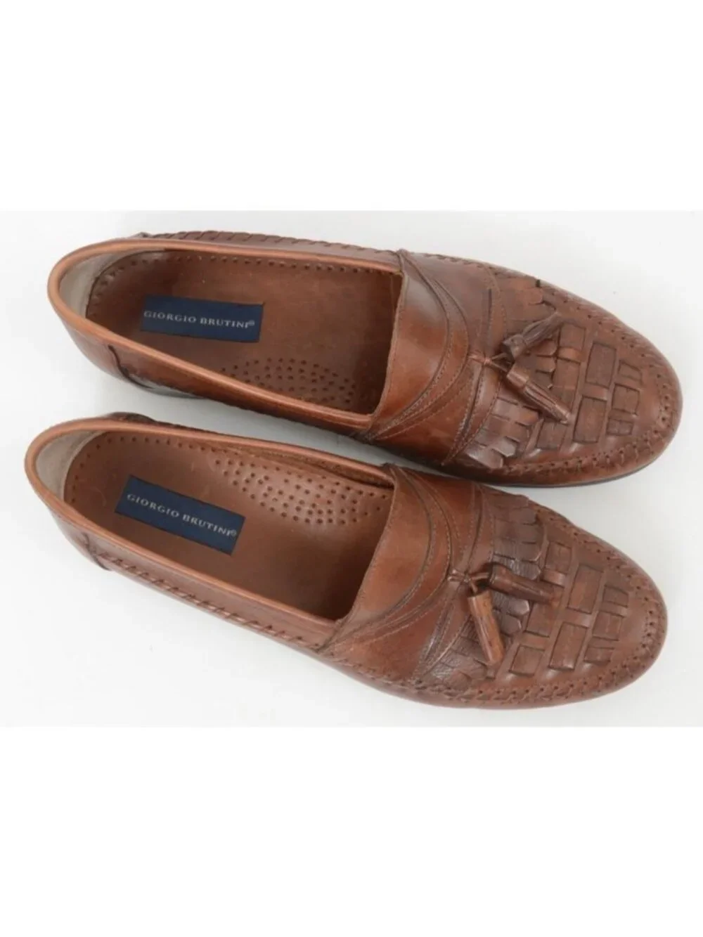 Georgio Bruntini Bartell Men's 12M Brown Leather Basket Weave Tassel Loafers